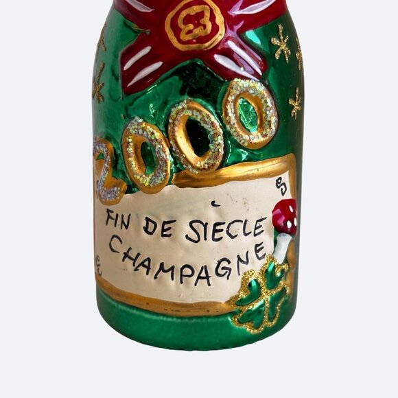 Vintage‎ Y2k 2000 Glass Christmas Ornament Champagne Bottle French - Picture 2 of 7